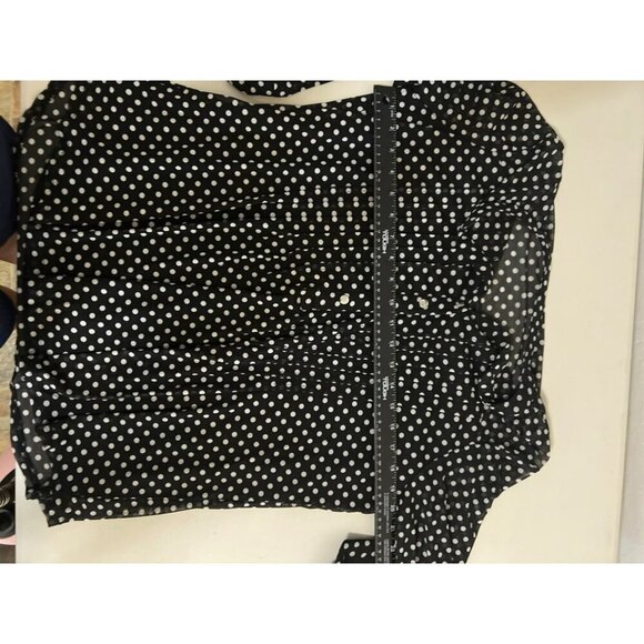 Women Black White Sheer Polka Dot Lined Blouse Mandarin Collar Sz 1X - Picture 6 of 6